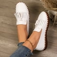 thumbnail image 3 of Mepaouo Womens Slip on Shoes Leather Tassel Casual Loafers Soft Comfortable Walking Work Flats White 6.5, 3 of 7