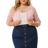 MODA NOVA Juniors' Plus Size Cardigan 3/4 Sleeve Floral Lace Tie Neck Crop Shrug Pink 2X