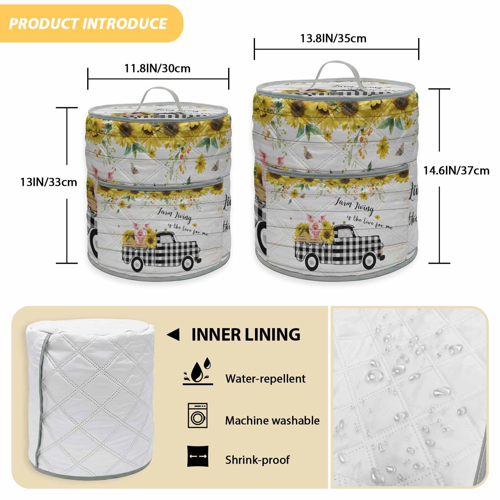 Pig Truck Sunflower Rice Cooker Cover 6 Quart Vintage Farm Loads of Sunshine Board Pressure Cooker Cover Appliance Protector Dust Case with Pocket and Handle for Kitchen