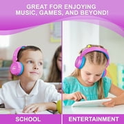 Contixo KB-5 Wireless Kids Headphones, Over-Ear Foldable Bluetooth Headset with 85dB Volume Limit, Pink/Blue