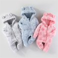 thumbnail image 6 of Newborn Baby Bear Ears Romper Soft Flannel Floral Hooded Onesie Zipper Winter Warm Infant Jumpsuit Newborn Footie Bodysuit 3-12 Months, 6 of 6