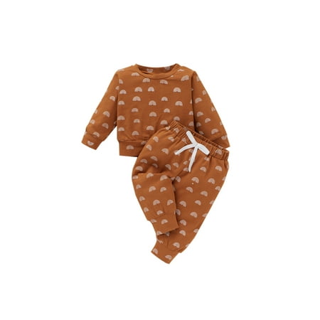 

Canrulo Newborn Baby Boy Girl Outfits Long Sleeve Sweatshirt Top+Drawstring Pants Tracksuit Clothes Brown 6-12 Months