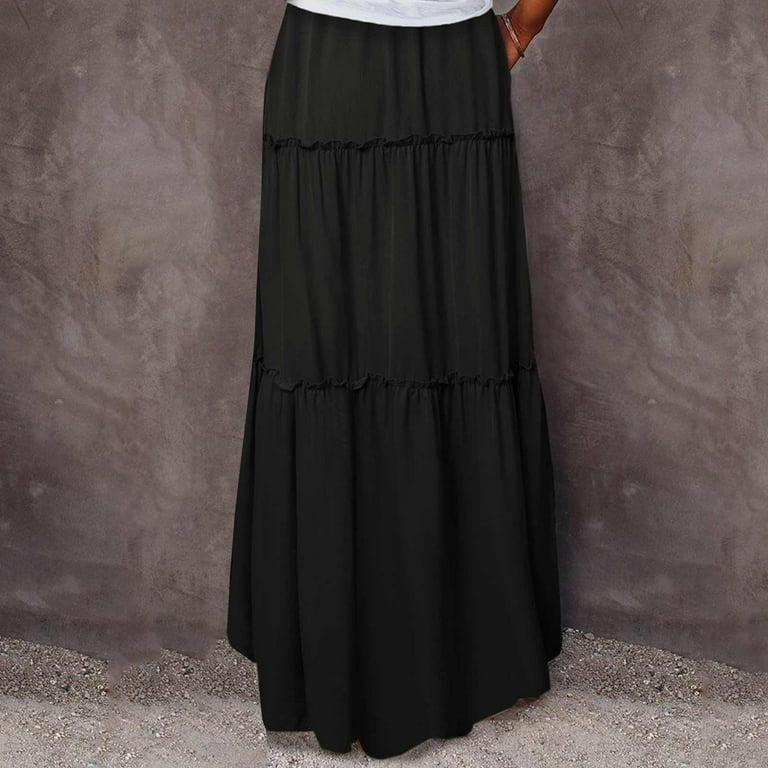  FAMOORE Prairie Skirts High Waist Boho Maxi Skirt Ruffle A Line  Swing Long Skirts Skirt Patterns for Sewing Women (Black, S) : Clothing,  Shoes & Jewelry