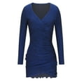 thumbnail image 4 of Blczomt Sequin Holiday Dresses for Women 2025 Sheath Mini Blue Long Sleeve Bodycon Solid V Neck Work Dress, 4 of 6