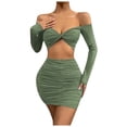 thumbnail image 1 of Women's Sexy Crop Top With Ruched Design And Bodycon Skirt Set 2 Piece Outfit, 1 of 4