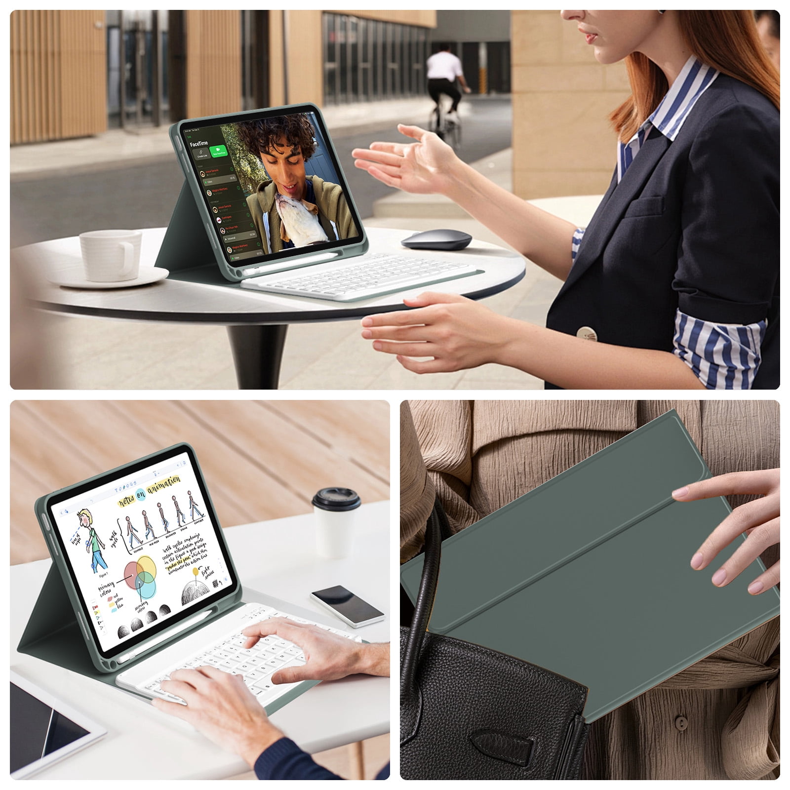 GKABXY Magnetic Keyboard Case for iPad A16 11th /10th Generation 2025/2022 with Pencil Holder 10.9/11 Inch, Magnetic Detachable Wireless Bluetooth Multi-Angle Stand Rechargeable Keyboard Case, Green