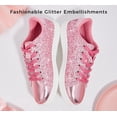 thumbnail image 3 of LUCKY STEP Womens Glitter Sneakers Sparkly Low Top Lace-Up Casual Shoes,Hot Pink, 3 of 9