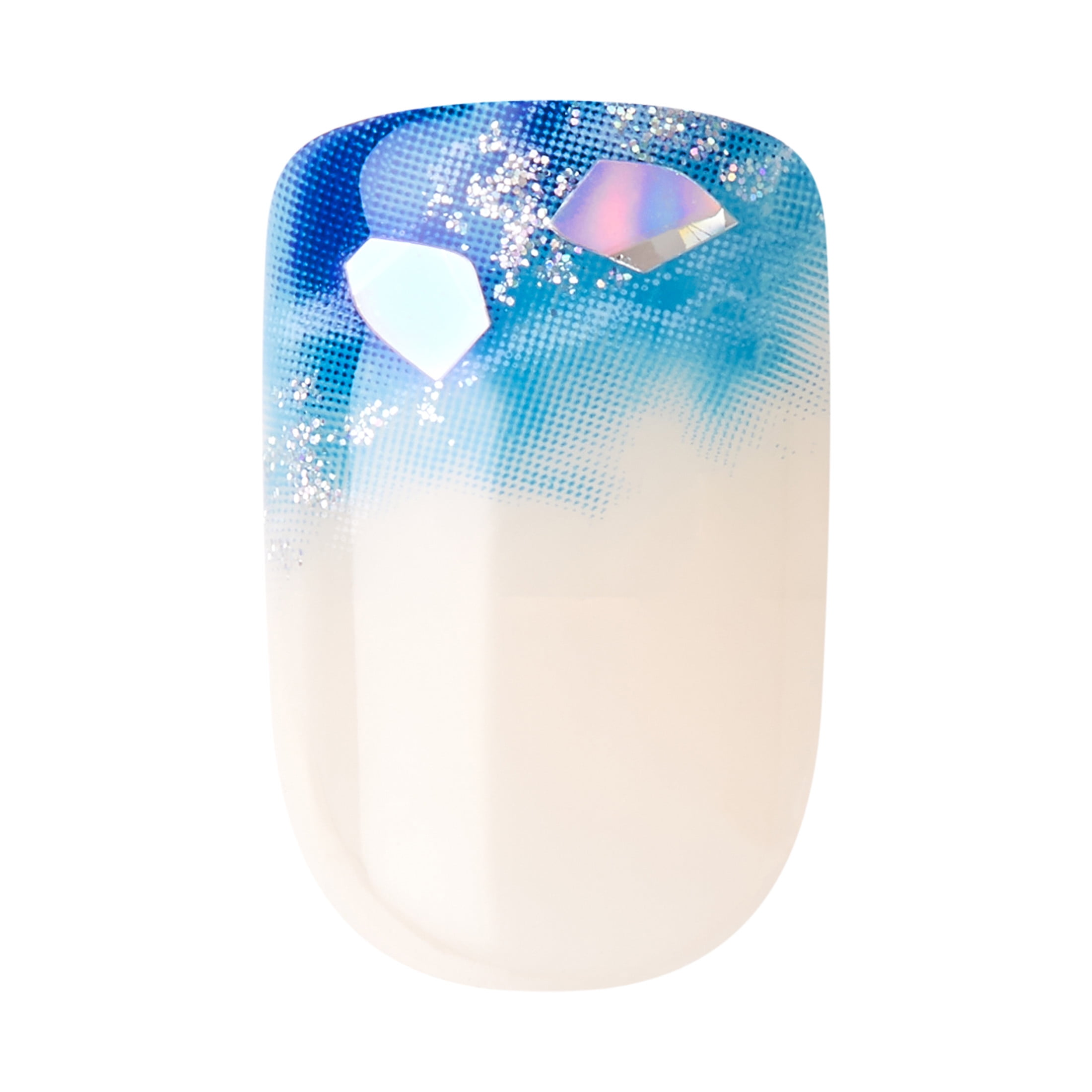 Impress Design Press On Nails , No Glue Needed, Blue & White, Short Length, Squoval Shape, 30 Ct.