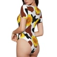 thumbnail image 4 of Uemuo Sunflower Cow Pattern Women's One Piece Short Sleeve Swimsuit Rash Guard Surfing Modest Quick-drying Swimsuit Beach Essentials-XX-Large, 4 of 9