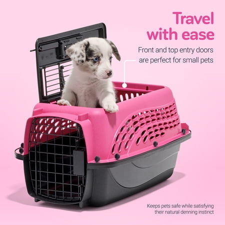 バリケンネル キャリー クレート ダブルドア 小型犬 猫 お出かけ 飛行機 災害時 IATA ペットメイト 2ドアバリケンネル XSサイズ ホットピンク/ブラック