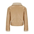 thumbnail image 3 of CZHJS Women's Faux Fur Leather Motorcycle Cropped Coat Warm Moto Biker Sherpa Lined Coat Sherpa Lined Coat Oversized Collared Jacket Zip up with Pockets Winter Clothes Trendy Khaki S, 3 of 5