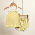 thumbnail image 4 of Juorvia Toddler Girls Summer Outfits 2pc Loungewear Cotton Classic Fitted Sleeveless Tops Color Spliced Shorts(18-19 Months,Yellow), 4 of 6