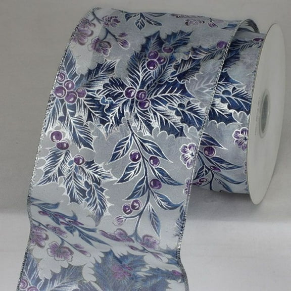The Ribbon People Silver and Navy Blue Wired Craft Ribbon 4" x 20 Yards