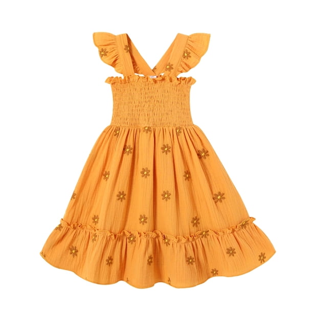 Vestido YOUNGER TREE para niños pequeños bordado con flores, estilo bohemio 2-3T