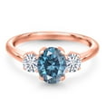 thumbnail image 3 of Gem Stone King 18K Rose Gold Plated Silver Ring Persian Blue Moissanite and Moissanite (1.84 Cttw), 3 of 7