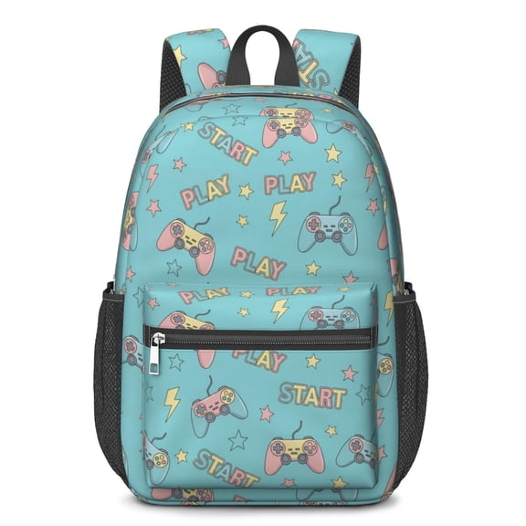 Game Controller Blue Pattern 17" School Backpacks for Teens,Waterproof Oxford Fabric,S-Shape Padded Straps for School,Travel,Hiking,Camping