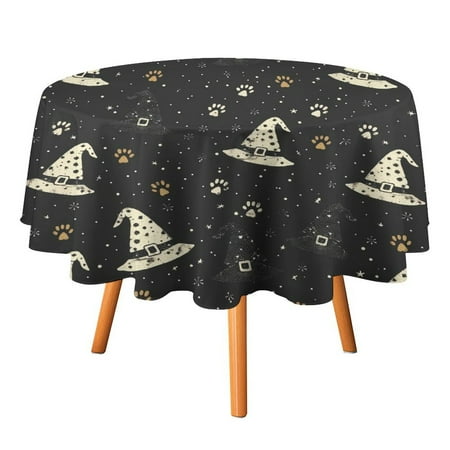 

JINGDS Mini Witch Hats Paw Prints-983 Round Table Cloth Halloween Tablecloth Thanksgiving Day Table Cloth Round Cover Circle Tablecloth for Halloween Thanksgiving Fall Party