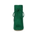 thumbnail image 2 of BLISSFUL STEP Women's Round Toe Ruffle Decor Block Heel Ankle Boots Green 10, 2 of 8