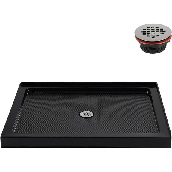 Streamline NT-2142-48BL-CR 48 in. x 36 in. Corner Acrylic Shower Base in Glossy Black with Center Drain, ABS Drain Included