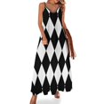 thumbnail image 1 of Vestido sin mangas con estampado de arlequín en blanco y negro, vestido de invitada de boda 2024, vestidos de mujer para mujer 2024, 1 of 7
