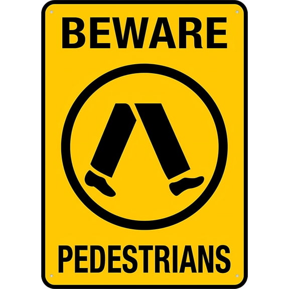 Beware Pedestrians 8"x12" Rust Free Aluminum Sign for Business, UV Printed, 4 Pre-Drilled Holes, Durable Weatherproof, Traffic Warning Sign
