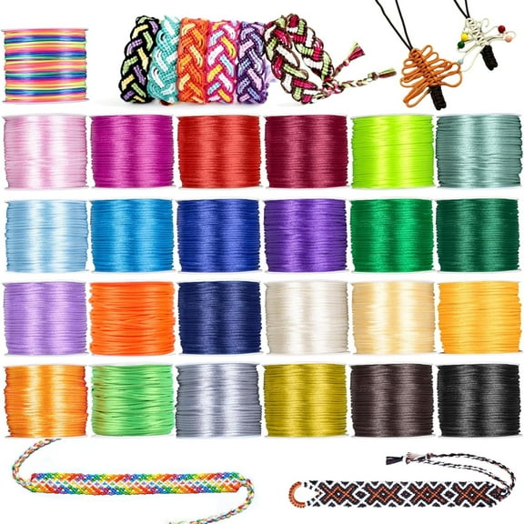 Angela & Alex 25 Rolls Nylon String for Bracelets, 1.5mm Satin Silk Nylon Cord Bracelet String for Kumihimo, Lanyards, Knotting, Beading