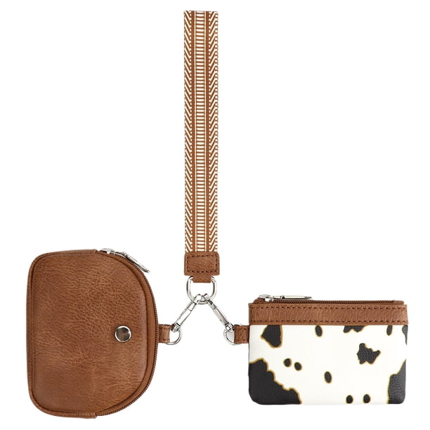Mini pulsera con cremallera alrededor para mujer bolsillo para monedas de cuero PU con cremallera para deportes al aire libre