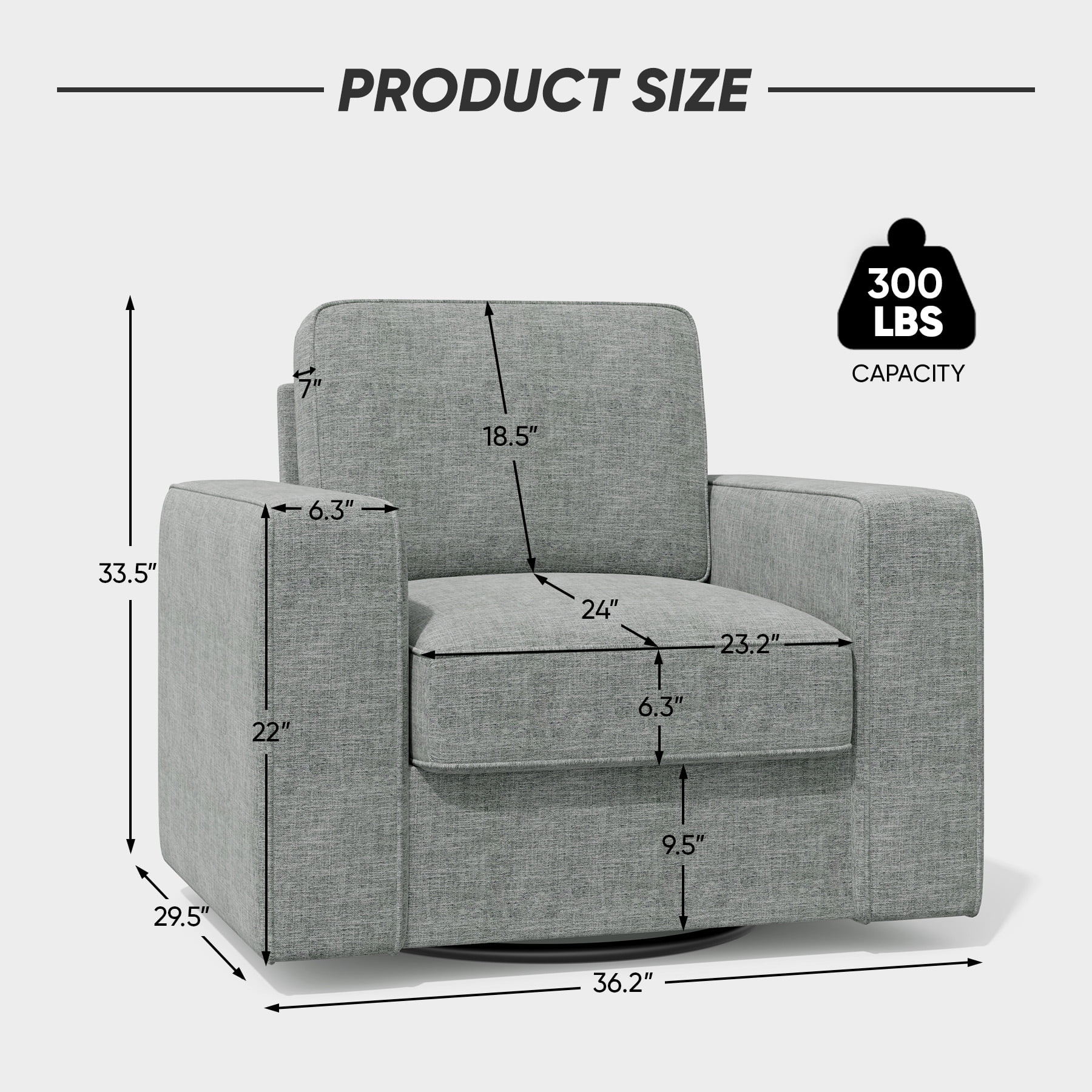 Hawsaiy Swivel Accent Chair, Mid-Century Modern Linen Armchair with Extra Wide Armrests, Comfy Single Sofa Chair for Living Room, Bedroom, Office,Gray