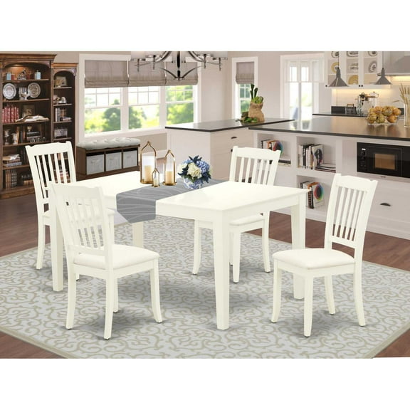 East West Furniture Capri 5-piece Wood Dining Set with Linen Seat in White