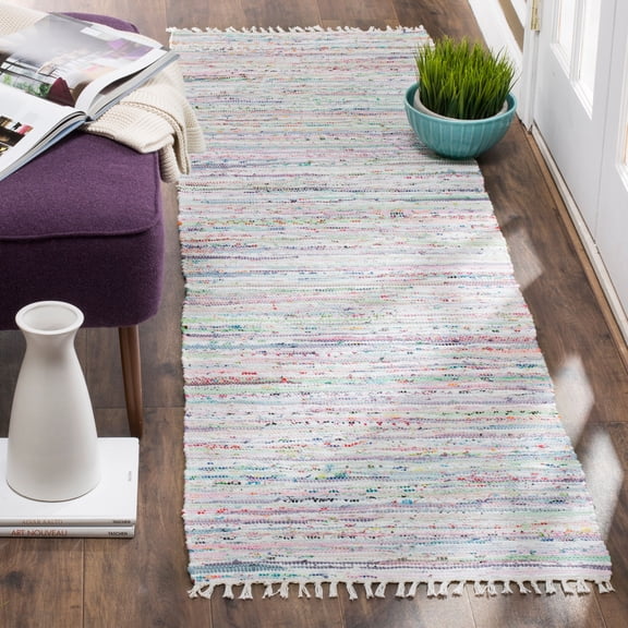 SAFAVIEH Rag Skylar Striped Cotton Runner Rug, Light Green/Multi, 2'3" x 8'