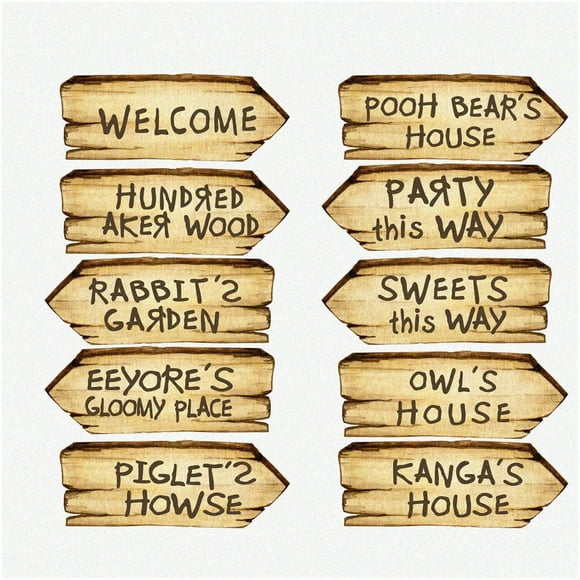 Whimsical Winnie's Hundred Acre Arrow Signs - 10 Double-Sided Decorations for Pooh Baby Shower and Birthday Celebrations