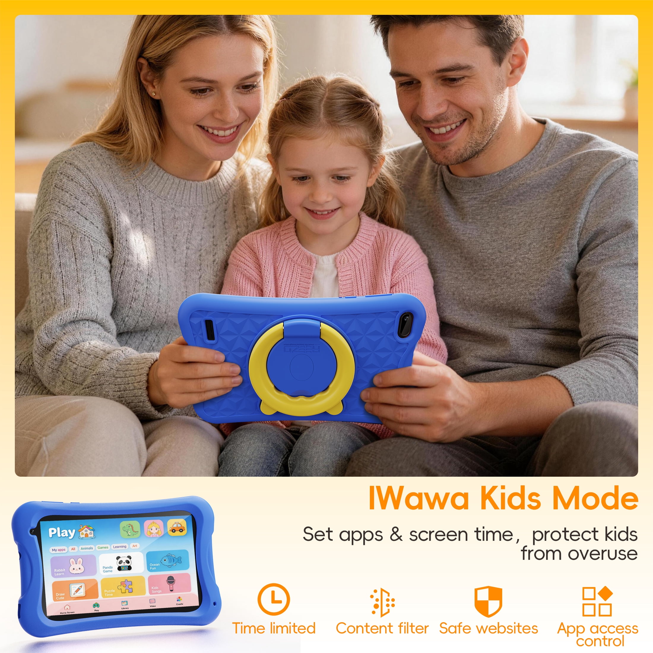 Digiland 7" Kids Tablet，4GB RAM 32GB ROM Android Tablet Computer for Children，parental controls，Eye Protection Toddler Tablet for Ages 4-12（Blue）