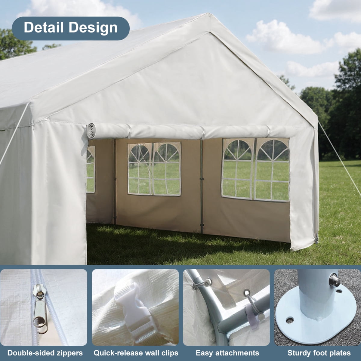 10x20 Ft Carport Car Canopy Party Tent with Removable Sidewalls, Outdoor Gazebo for Wedding & BBQ