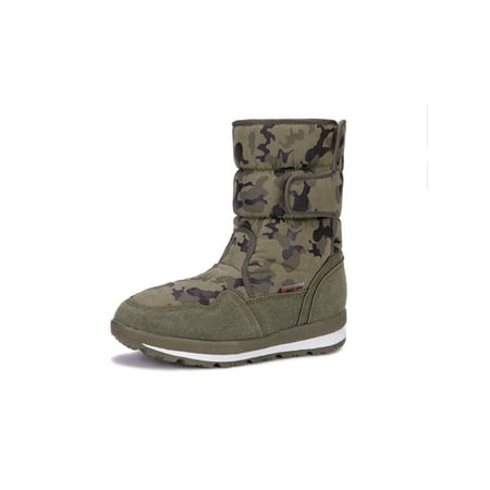 

Tenmix Girls Boys Warm Shoes Plush Lined Winter Boot Faux Fur Snow Boots Mid Calf Outdoor Breathable Hook And Loop Military Green 6.5Y