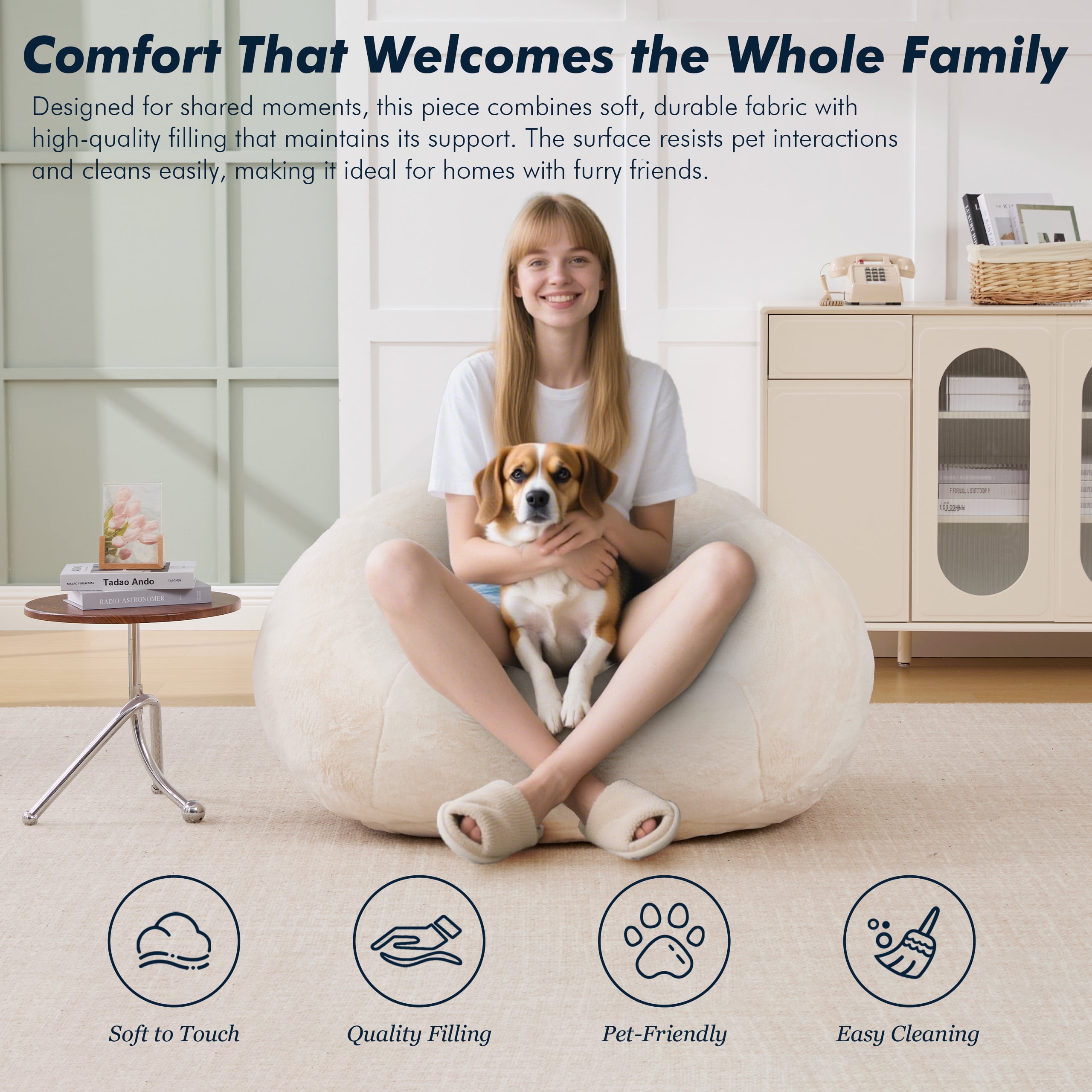Homefun Bean Bag Chair Lazy Sofa for Adults Teens,Shell Shaped Comfy Sofa with Armrests for Bedroom Living Room,Gaming Reading