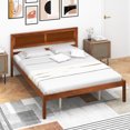 thumbnail image 2 of Costway Lit Plateforme en Bois Format Grand avec Tête de Lit Base de Matelas Noyer, 2 of 10