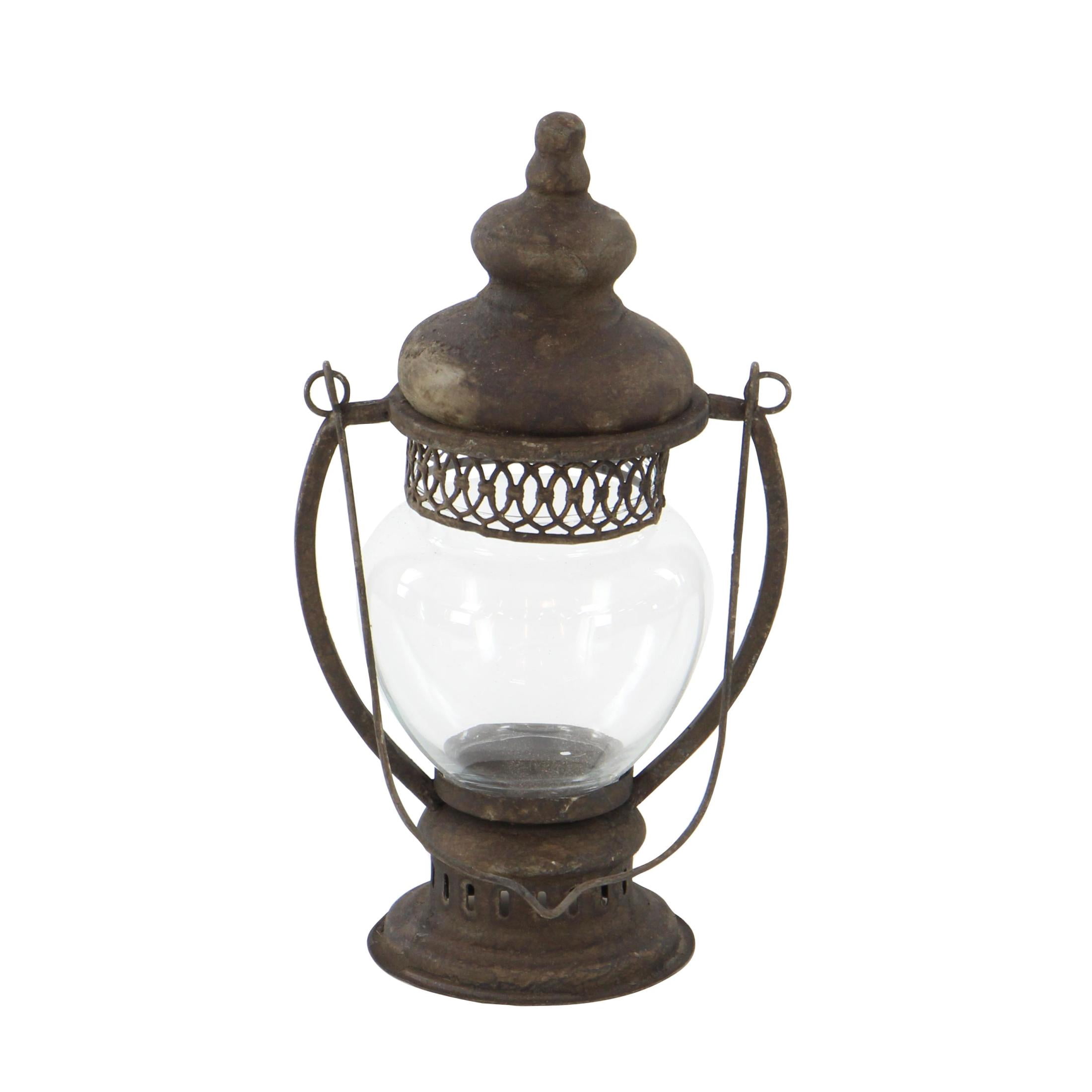 DecMode Brown Metal Decorative Candle Lantern with Handle