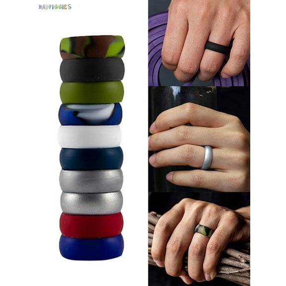 BadPiggies 10Pcs Men's Silicone Rings Set