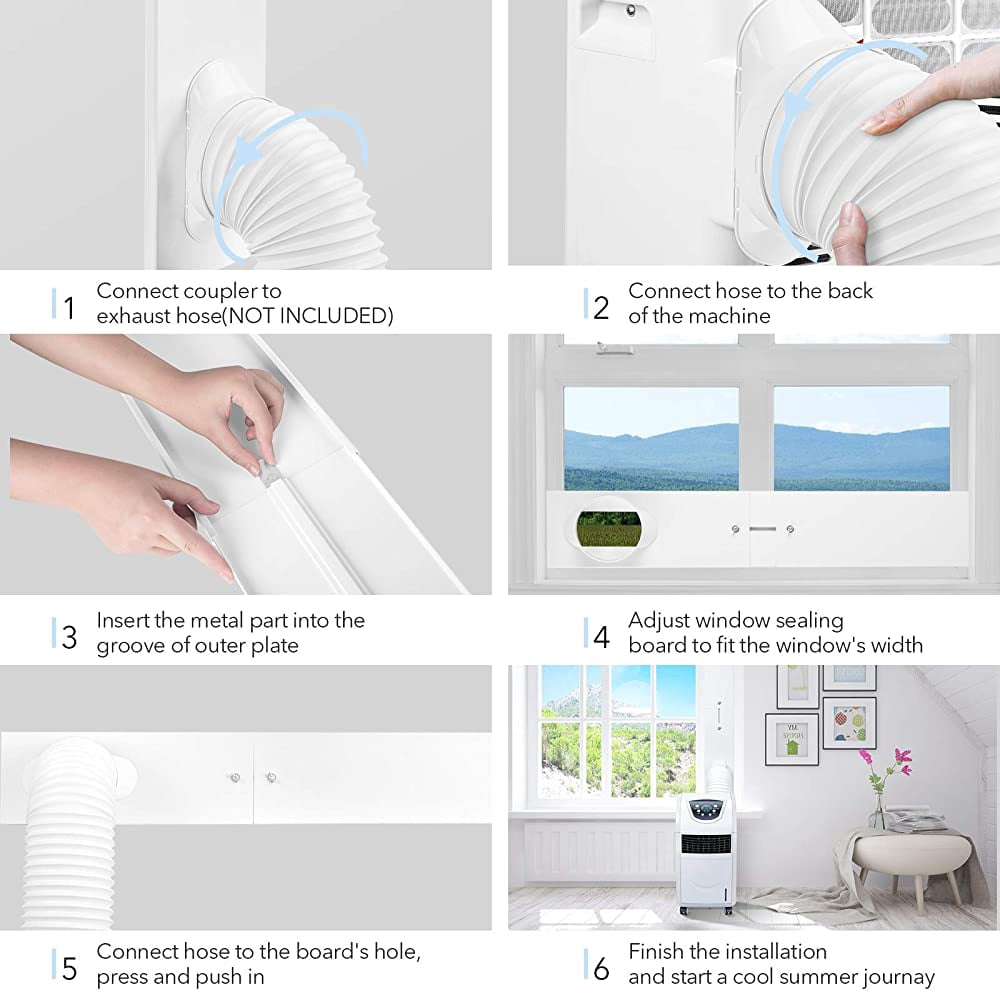 Kxuhivc Portable Air conditioner Window Kit, Adjustable Vertical/Horizontal Sliding Window Kit Plate for AC Unit, AC Window Vent Kit, AC Window Seal Suitable for 5.9” AC Exhaust Hose