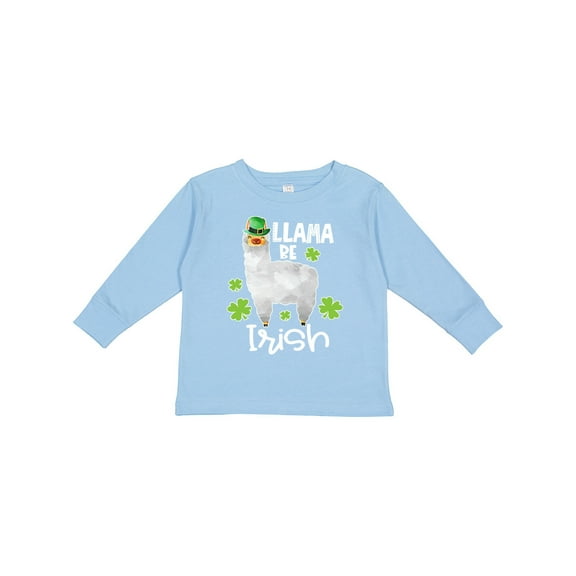 Inktastic St. Patrick's Day Llama Be Irish with Green Shamrocks Boys or Girls Long Sleeve Toddler T-Shirt