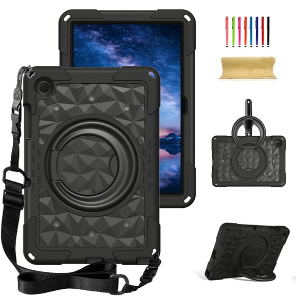 TECH CIRCLE for Samsung Galaxy Tab A9  and Tab A11  (11 inch) Shockproof Case with Shoulder Strap, Built-in Rotating Kickstand Handle, Lightweight Protective Cover, Black
