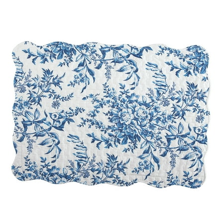 Hill Quilted Sham - Quilted Pillow Sham in Leafy Floral Garden with Scalloped Edges, Sham, Blue