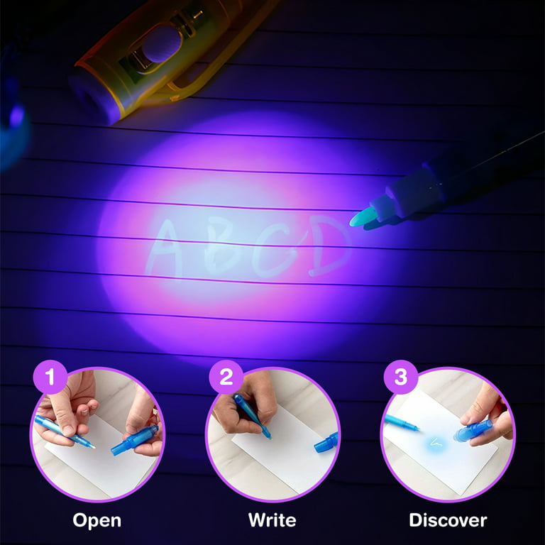  DazSpirit 20PCS Invisible Ink Pens with UV Light Party Bag  Fillers for Boys and Girls, Magic Pen Disappearing Ink Pen for Kids, UV Pen  for Writing Secret Message, Christmas Birthday Gifts 