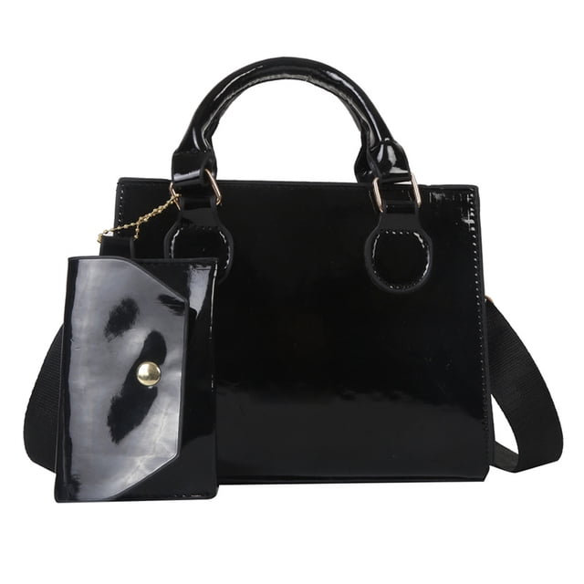 Bolso bandolera de hombro para mujer de dos piezas, pequeño, cuadrado, de cuero artificial, estilo retro, nuevo y a la moda, color negro