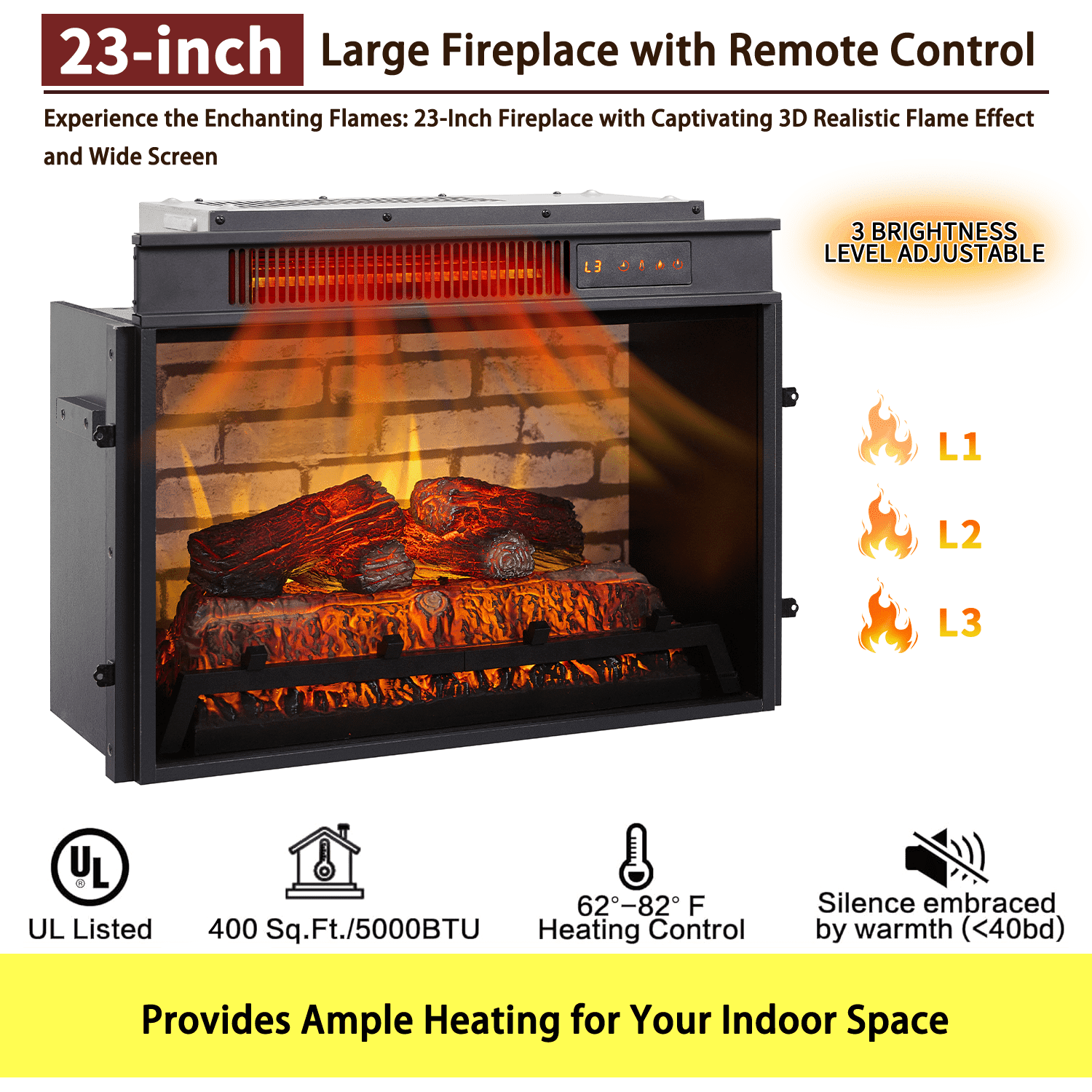 SinCiDo Electric Fireplace with Mantel for 42" TV Stand, Floor Standing Electric Indoor Fireplace