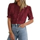 thumbnail image 1 of Blusa PRETTYGARDEN para mujer, primavera 2025, encaje, color rojo vino, talla L, 1 of 6