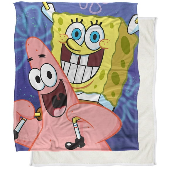 Spongebob Blanket, 50"x60" Spongebob and Patrick Cropped Silky Touch Sherpa Back Super Soft Throw Blanket