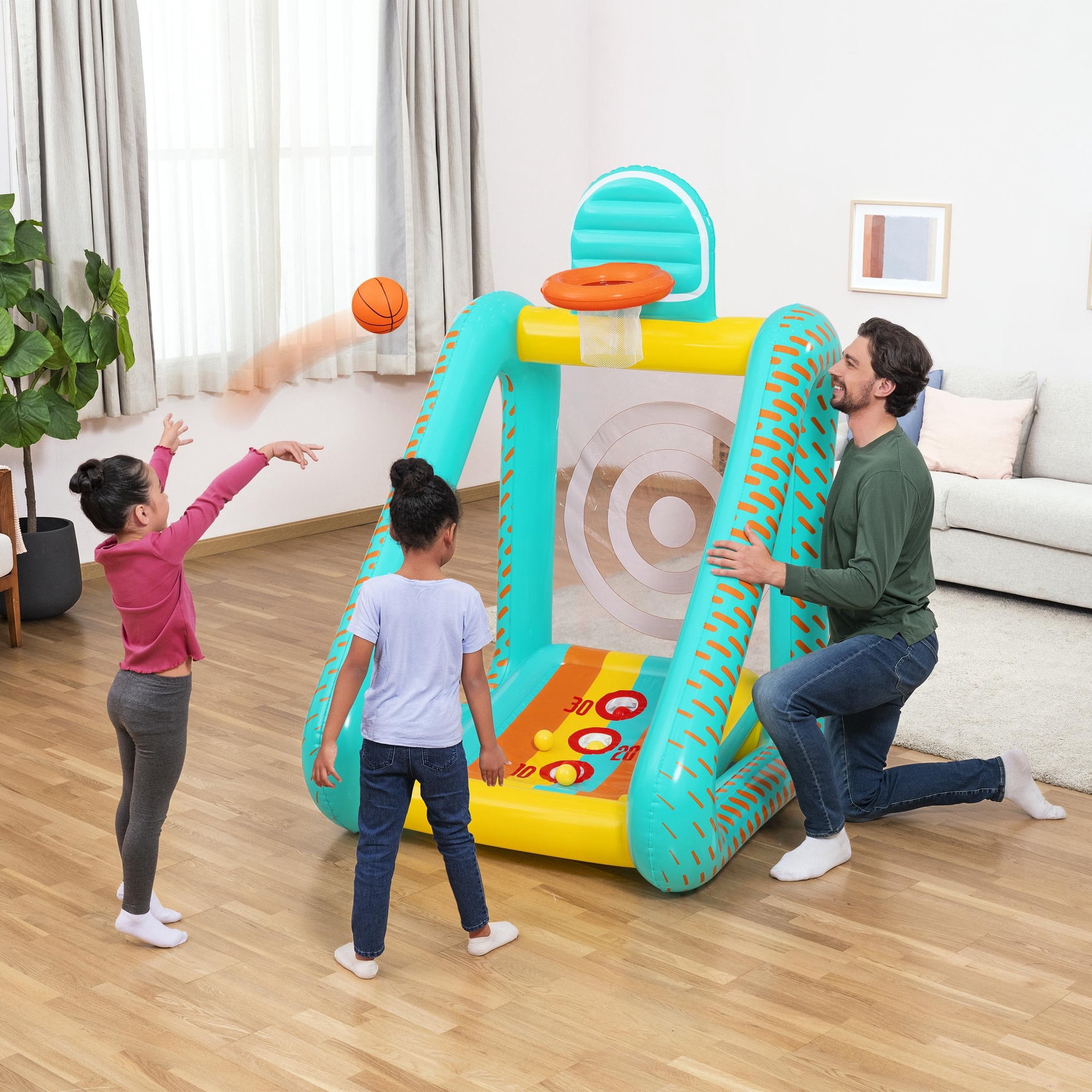 H2OGO! Inflatable Yard Game - Perfect Aim - 3-In-1: Basketball-Soccer-Skee Toss, Green & Yellow Sports Arena Center, Outdoor Active Play Toy, Kids 5+