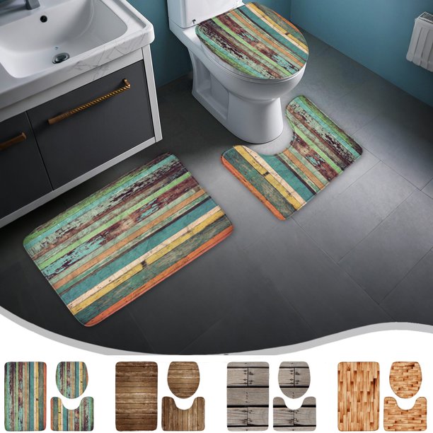 Juego de alfombras de baño de 3 piezas | Alfombrilla superabsorbente Alfombrilla de inodoro antideslizante en forma de U y alfombrilla de asiento | Poliéster suave | Secado rápido | Estilo moderno
