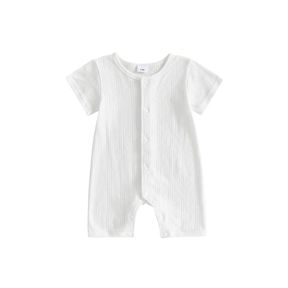 BemeyourBBs Newborn Baby Girl Summer Clothes Knit One Piece Romper Outfits Infant Crew Neck Short Sleeve Snap Button Knit Jumpsuit